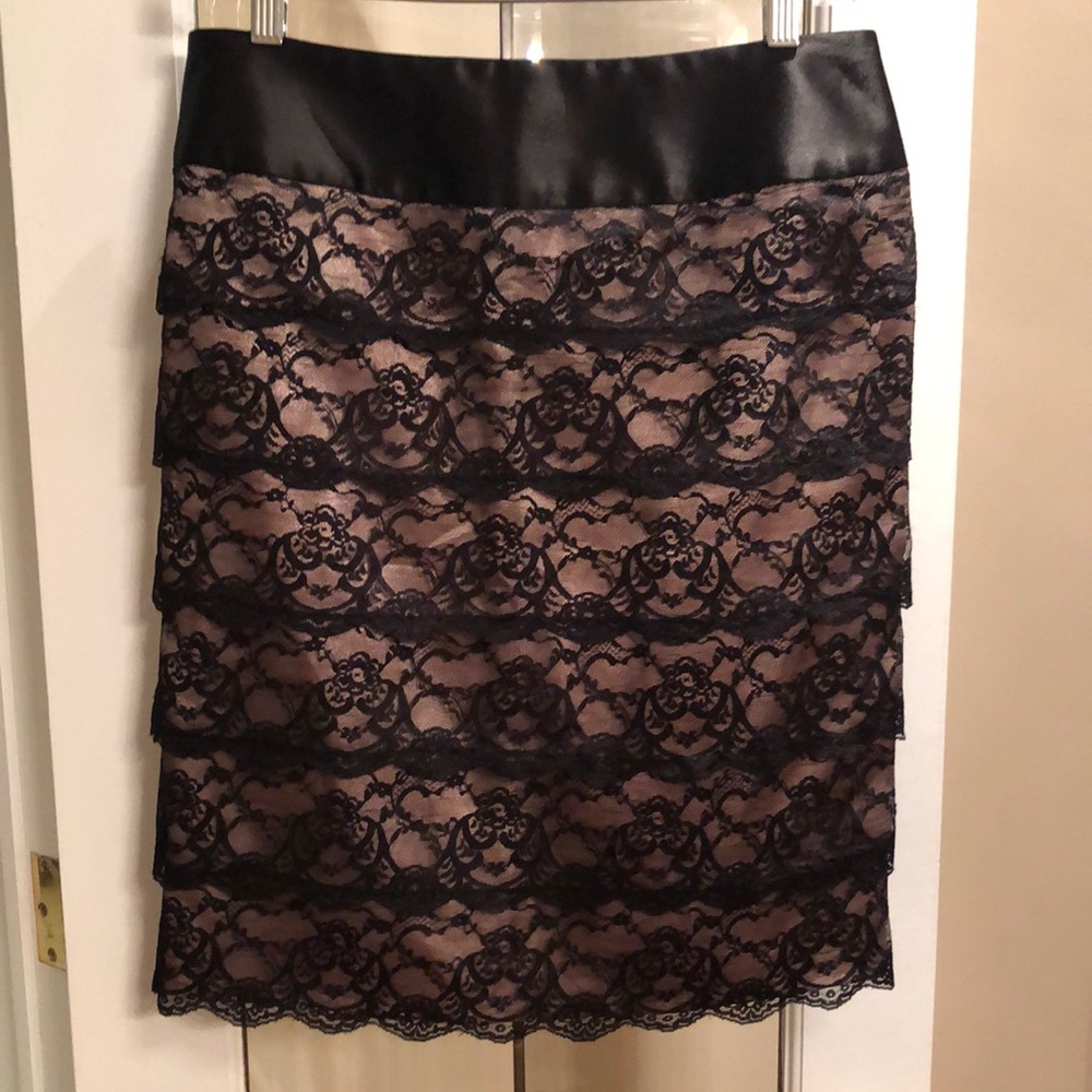 Black Lace Tiered Pencil Skirt
